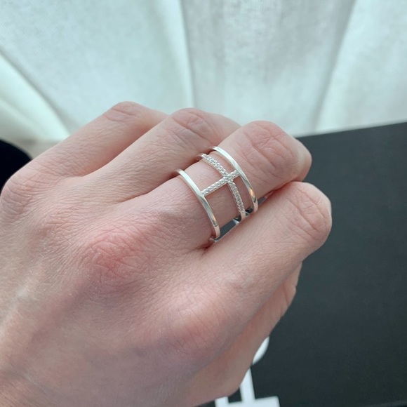 925 Sterling Silver Pave Crystal Multilayer Ring - Picture 11 of 14